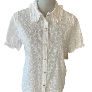 J/S Millenium White Eyelet Blouse Size Girls L